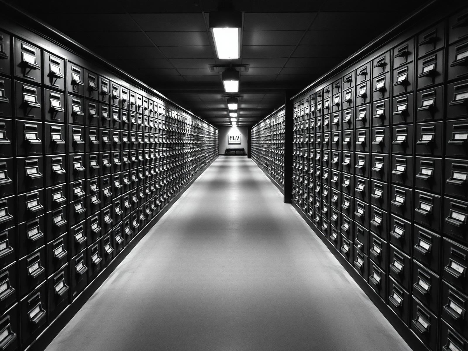 Rows of archival filing cabinets