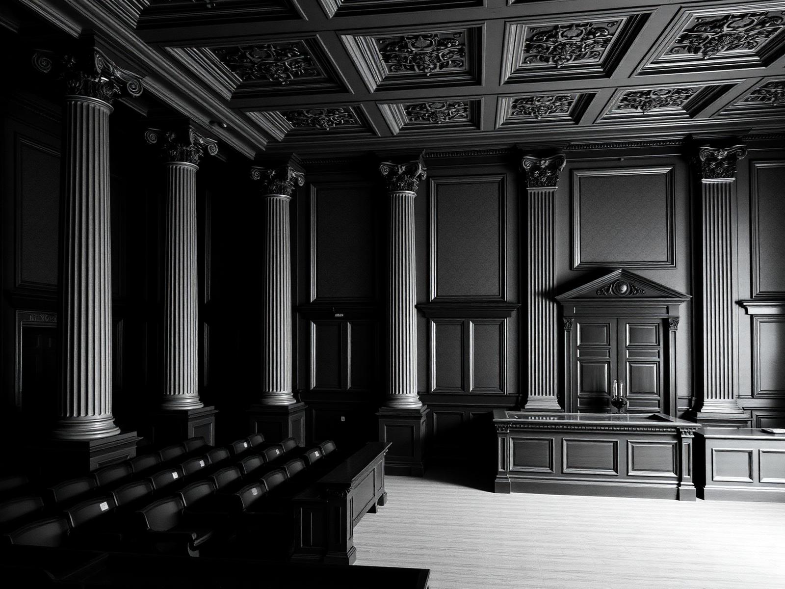 Historic courtroom interior with classical columns